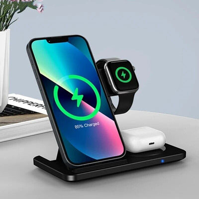 3 in 1 Wireless Charger Stand Pad Foldable Fast Charging Station